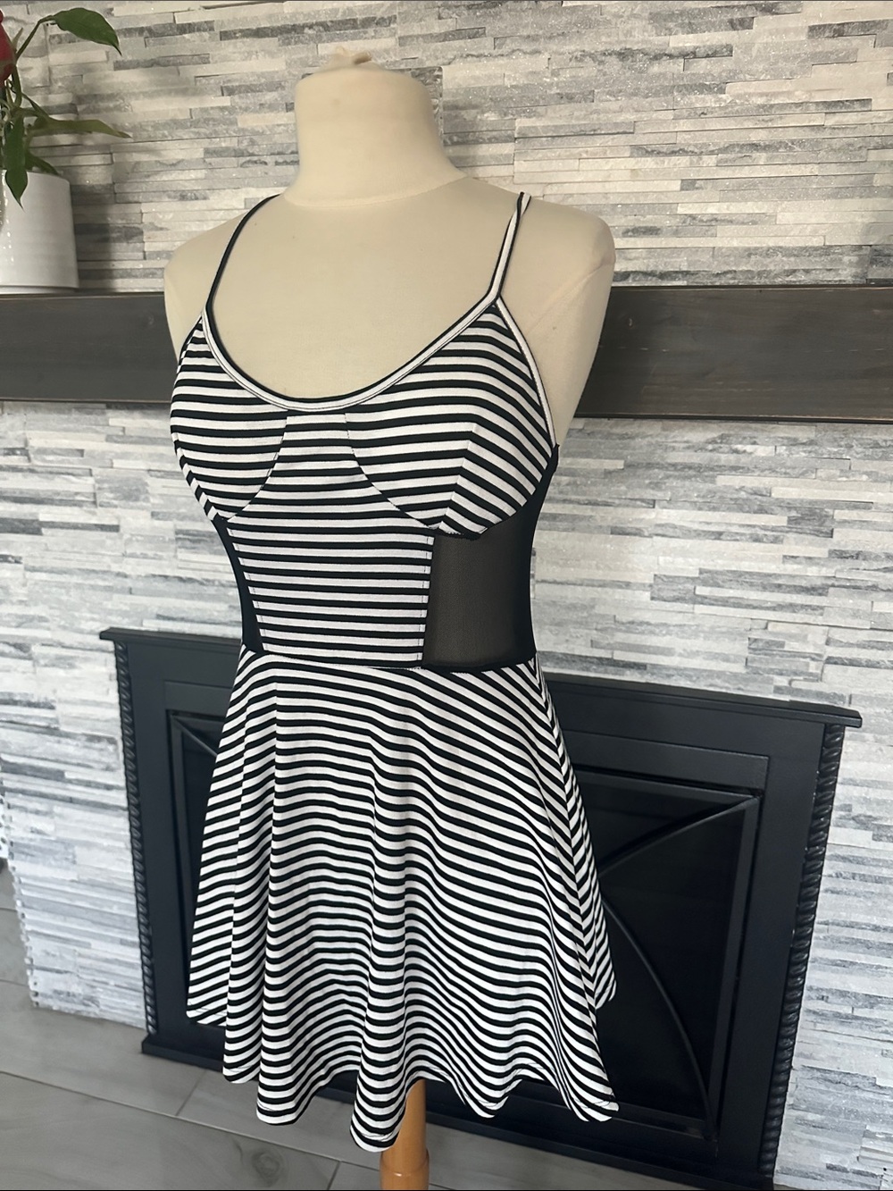 Poetry Black & White Striped Spaghetti Strap Fit-and-Flare Dress